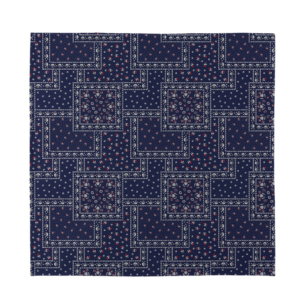 Blue Floral Patchwork Pattern Print Silk Bandana