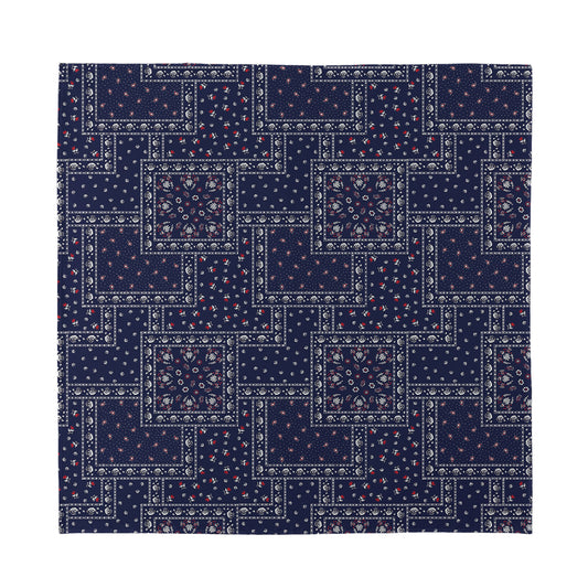 Blue Floral Patchwork Pattern Print Silk Bandana