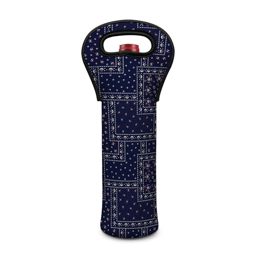 Blue Floral Patchwork Pattern Print Single Neoprene Wine Tote