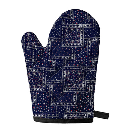 Blue Floral Patchwork Pattern Print Single Oven Mitt