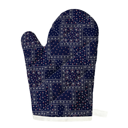 Blue Floral Patchwork Pattern Print Single Oven Mitt