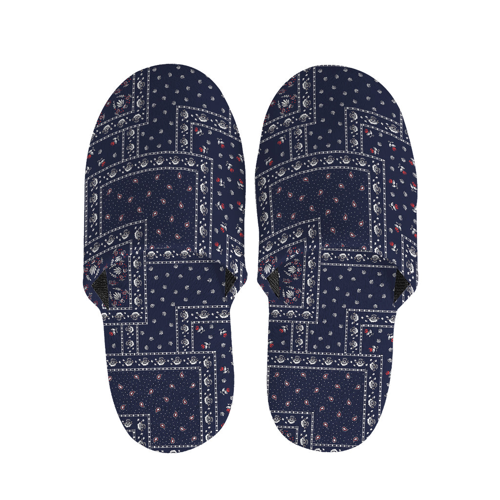 Blue Floral Patchwork Pattern Print Slippers