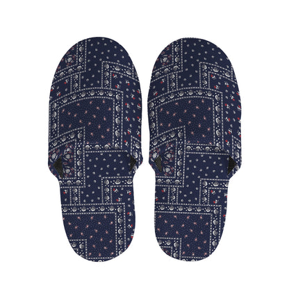 Blue Floral Patchwork Pattern Print Slippers