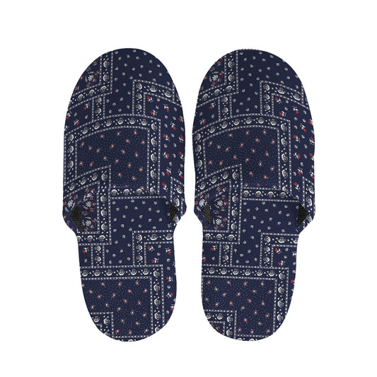 Blue Floral Patchwork Pattern Print Slippers