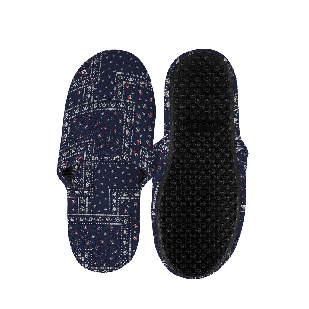 Blue Floral Patchwork Pattern Print Slippers