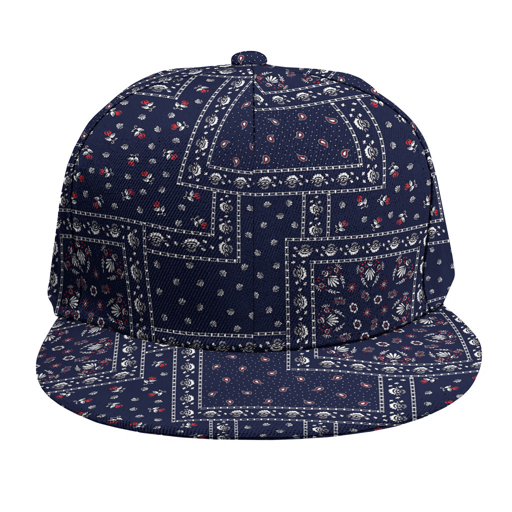 Blue Floral Patchwork Pattern Print Snapback Cap