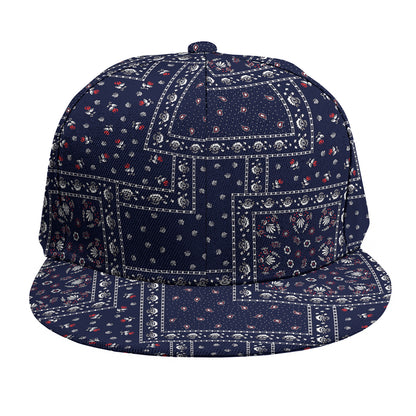 Blue Floral Patchwork Pattern Print Snapback Cap