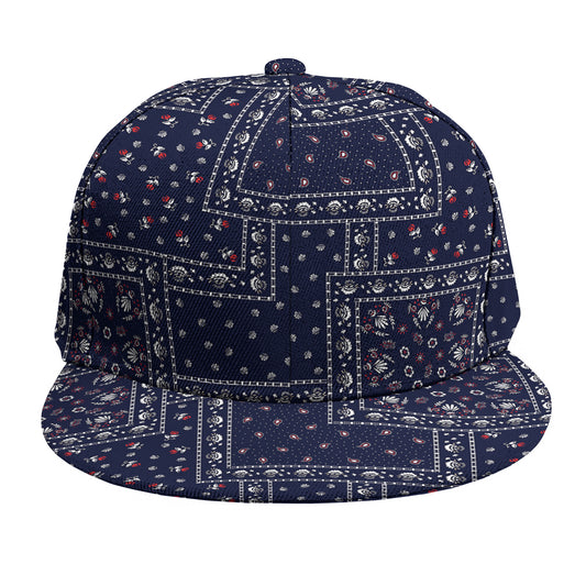 Blue Floral Patchwork Pattern Print Snapback Cap