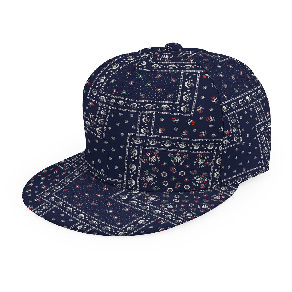 Blue Floral Patchwork Pattern Print Snapback Cap