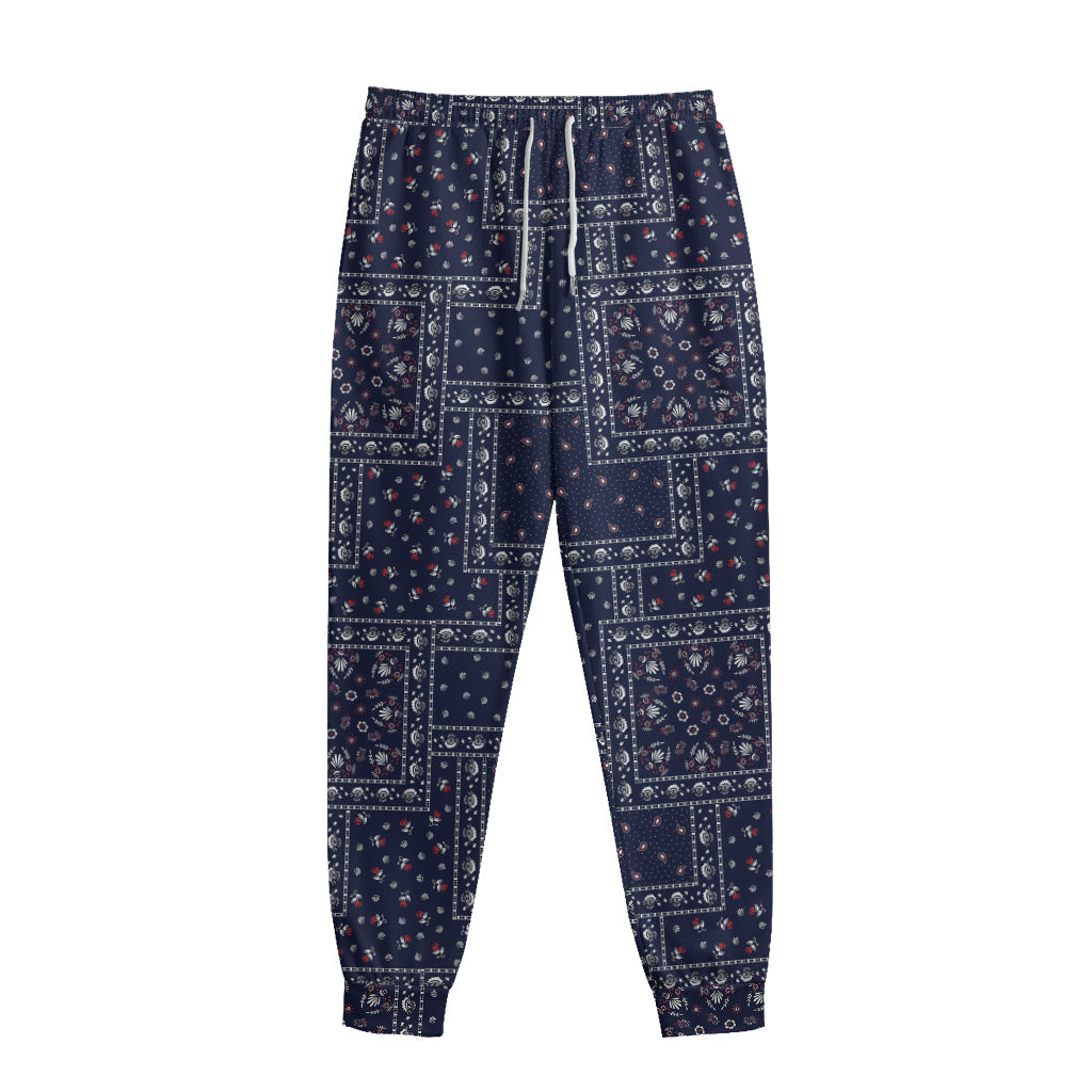 Blue Floral Patchwork Pattern Print Sweatpants