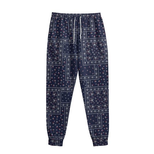 Blue Floral Patchwork Pattern Print Sweatpants