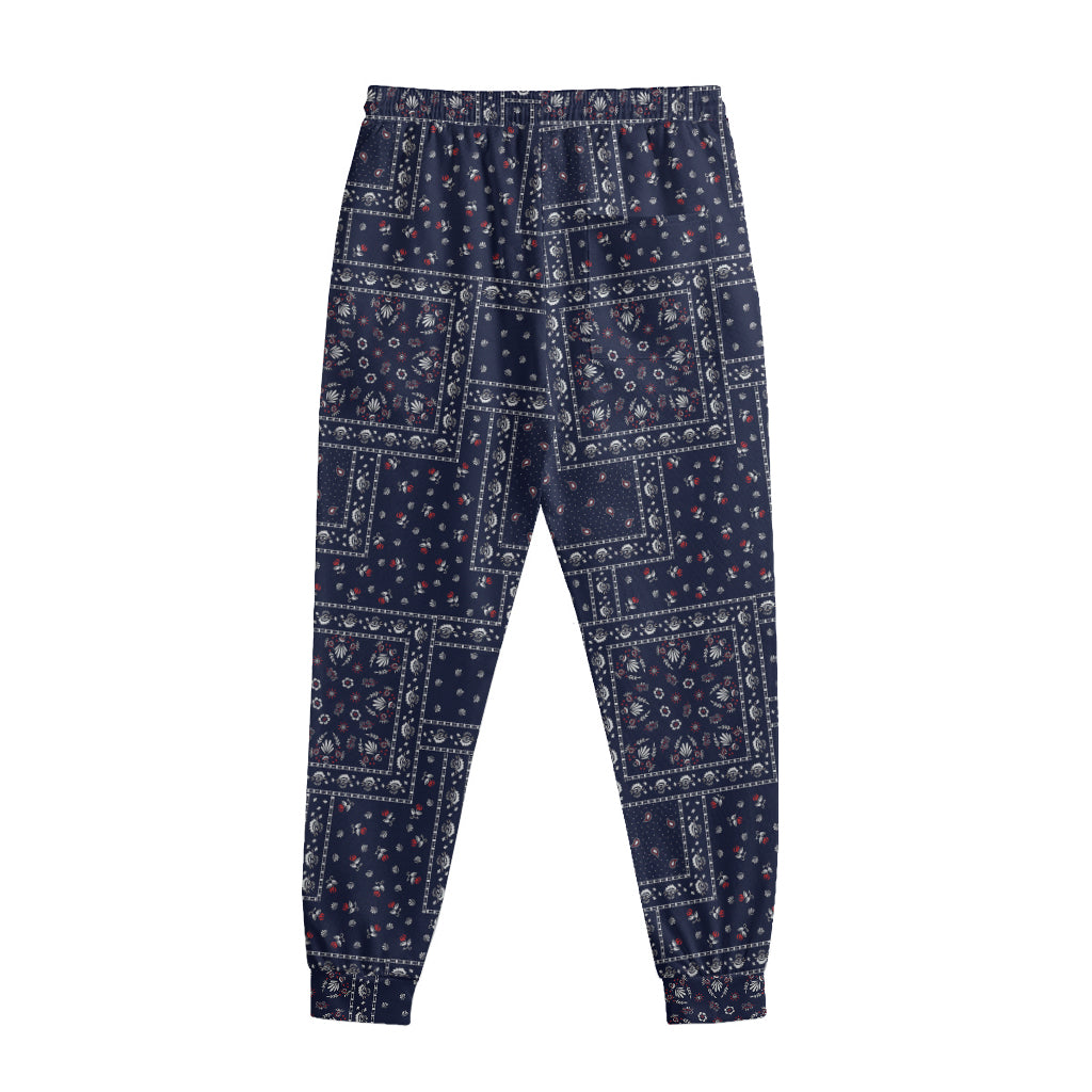 Blue Floral Patchwork Pattern Print Sweatpants