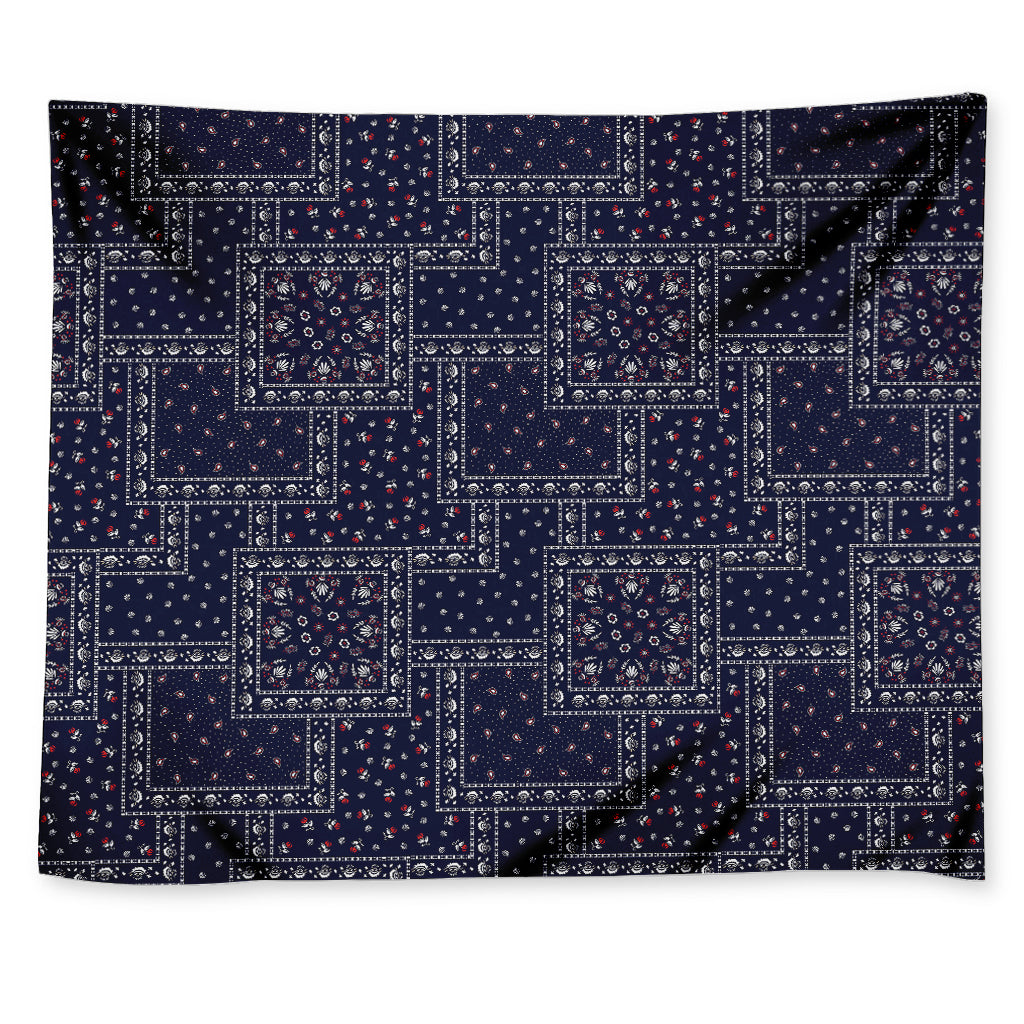 Blue Floral Patchwork Pattern Print Tapestry