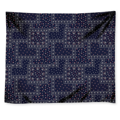 Blue Floral Patchwork Pattern Print Tapestry