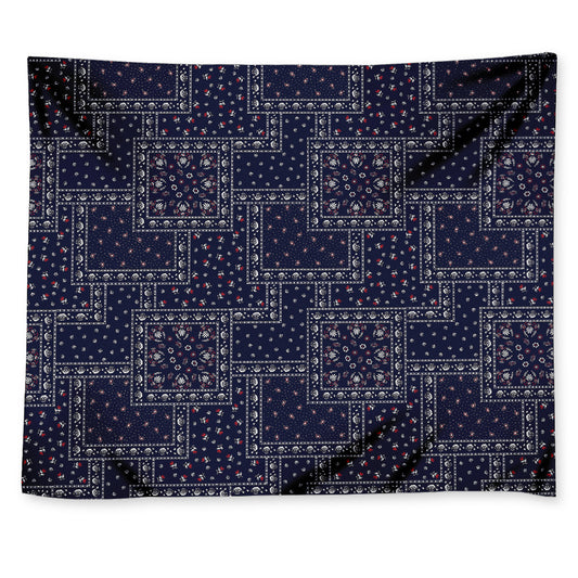 Blue Floral Patchwork Pattern Print Tapestry