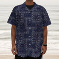 Blue Floral Patchwork Pattern Print Textured Short Sleeve Shirt