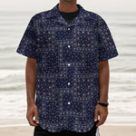 Blue Floral Patchwork Pattern Print Textured Short Sleeve Shirt