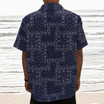 Blue Floral Patchwork Pattern Print Textured Short Sleeve Shirt