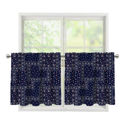 Blue Floral Patchwork Pattern Print Tier Curtains