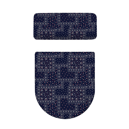 Blue Floral Patchwork Pattern Print Toilet Lid And Tank Cover Set