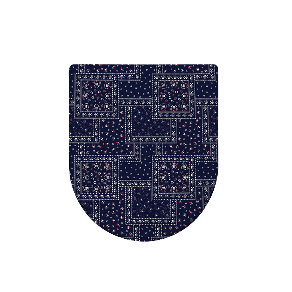 Blue Floral Patchwork Pattern Print Toilet Lid Cover