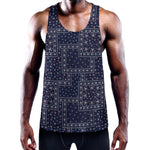 Blue Floral Patchwork Pattern Print Training Tank Top