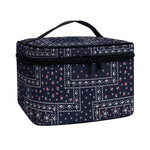 Blue Floral Patchwork Pattern Print Travel Makeup Bag