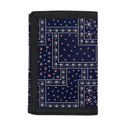 Blue Floral Patchwork Pattern Print Trifold Wallet