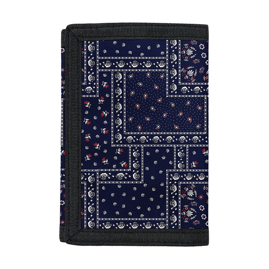 Blue Floral Patchwork Pattern Print Trifold Wallet