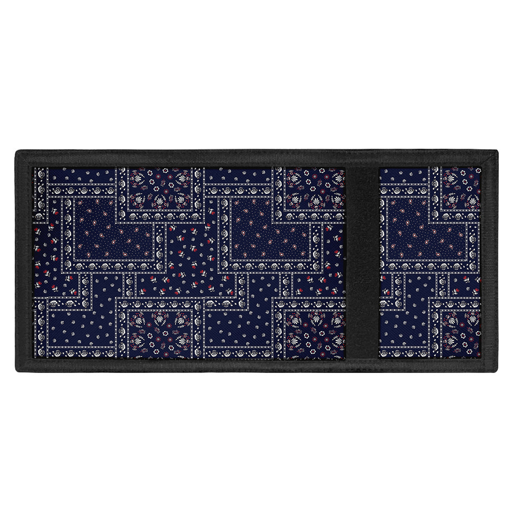 Blue Floral Patchwork Pattern Print Trifold Wallet