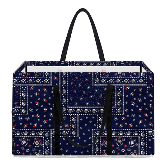 Blue Floral Patchwork Pattern Print Utility Tote Bag