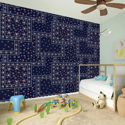 Blue Floral Patchwork Pattern Print Wall Sticker