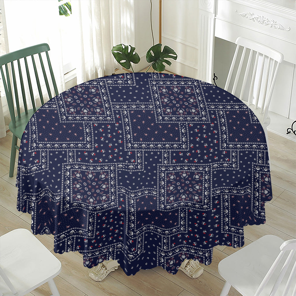 Blue Floral Patchwork Pattern Print Waterproof Round Tablecloth