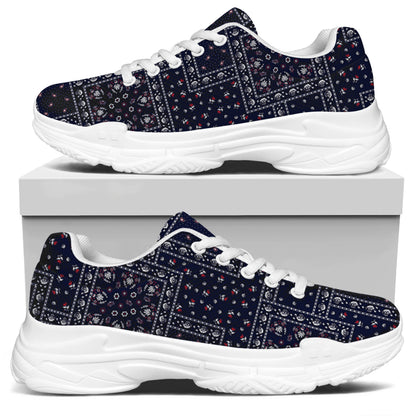 Blue Floral Patchwork Pattern Print White Chunky Shoes