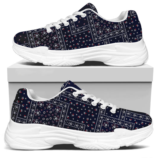 Blue Floral Patchwork Pattern Print White Chunky Shoes