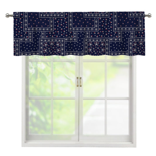 Blue Floral Patchwork Pattern Print Window Valance