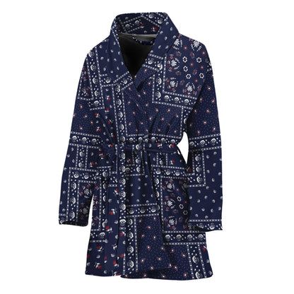 Blue Floral Patchwork Pattern Print Women's Bathrobe