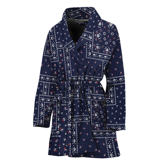 Blue Floral Patchwork Pattern Print Women's Bathrobe
