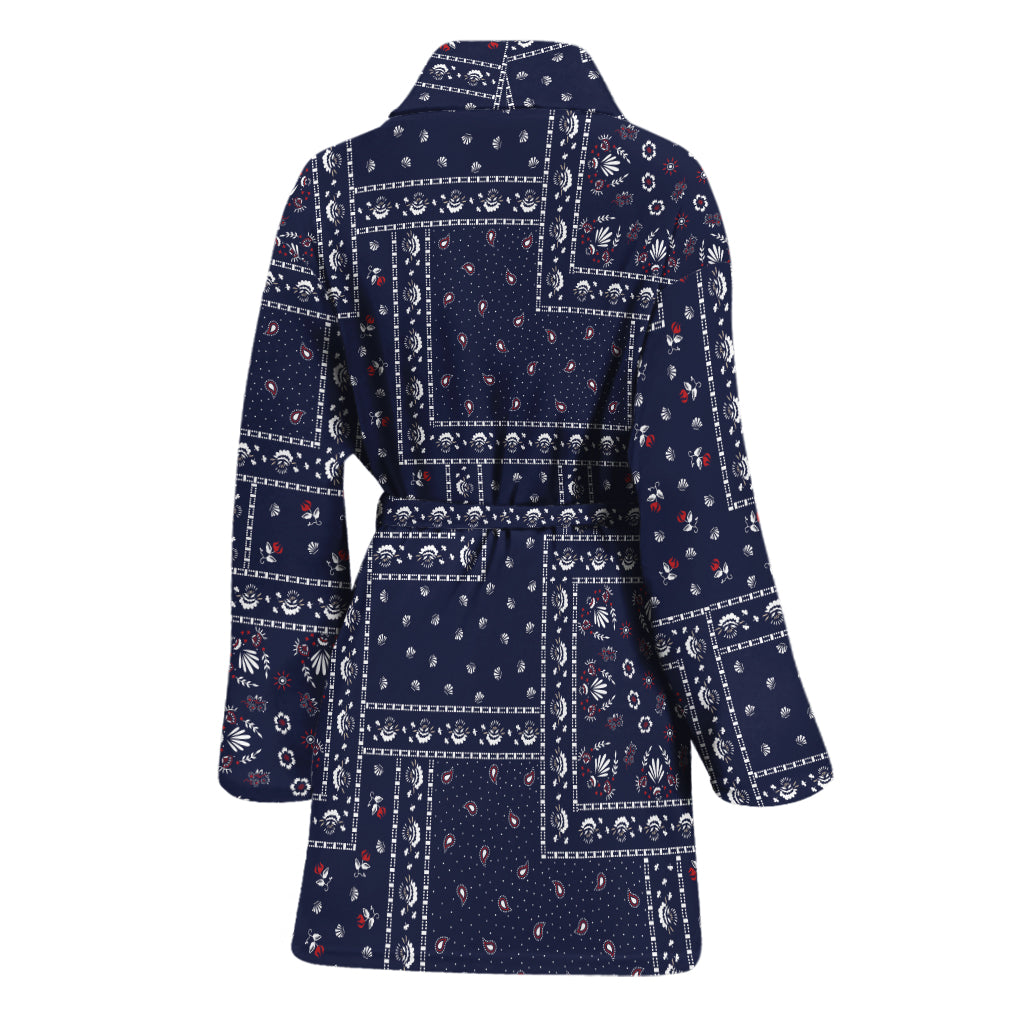 Blue Floral Patchwork Pattern Print Women's Bathrobe