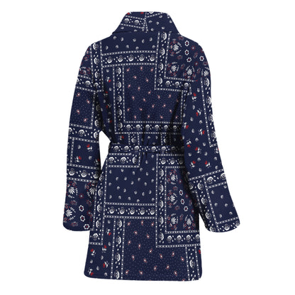 Blue Floral Patchwork Pattern Print Women's Bathrobe