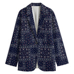 Blue Floral Patchwork Pattern Print Women's Blazer