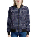 Blue Floral Patchwork Pattern Print Women's Bomber Jacket