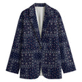 Blue Floral Patchwork Pattern Print Women's Cotton Blazer