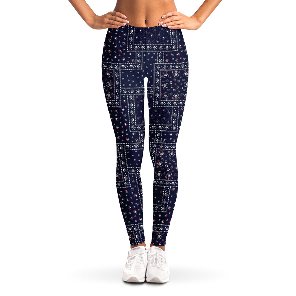 Blue Floral Patchwork Pattern Print Women's Leggings