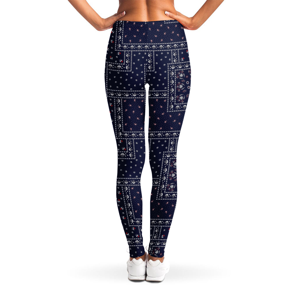 Blue Floral Patchwork Pattern Print Women's Leggings