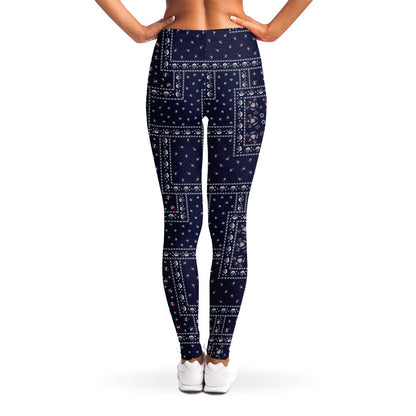 Blue Floral Patchwork Pattern Print Women's Leggings
