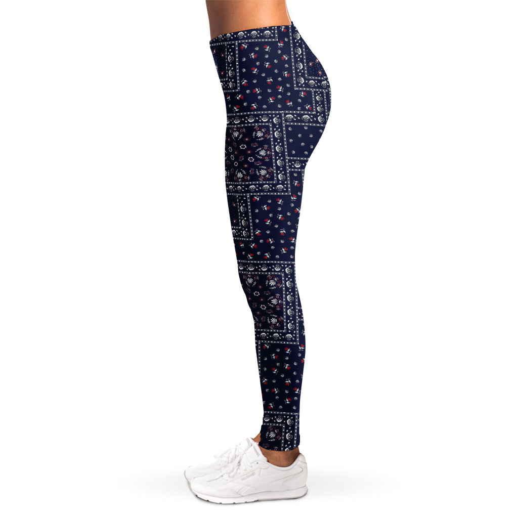 Blue Floral Patchwork Pattern Print Women's Leggings