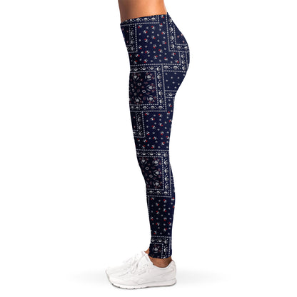 Blue Floral Patchwork Pattern Print Women's Leggings