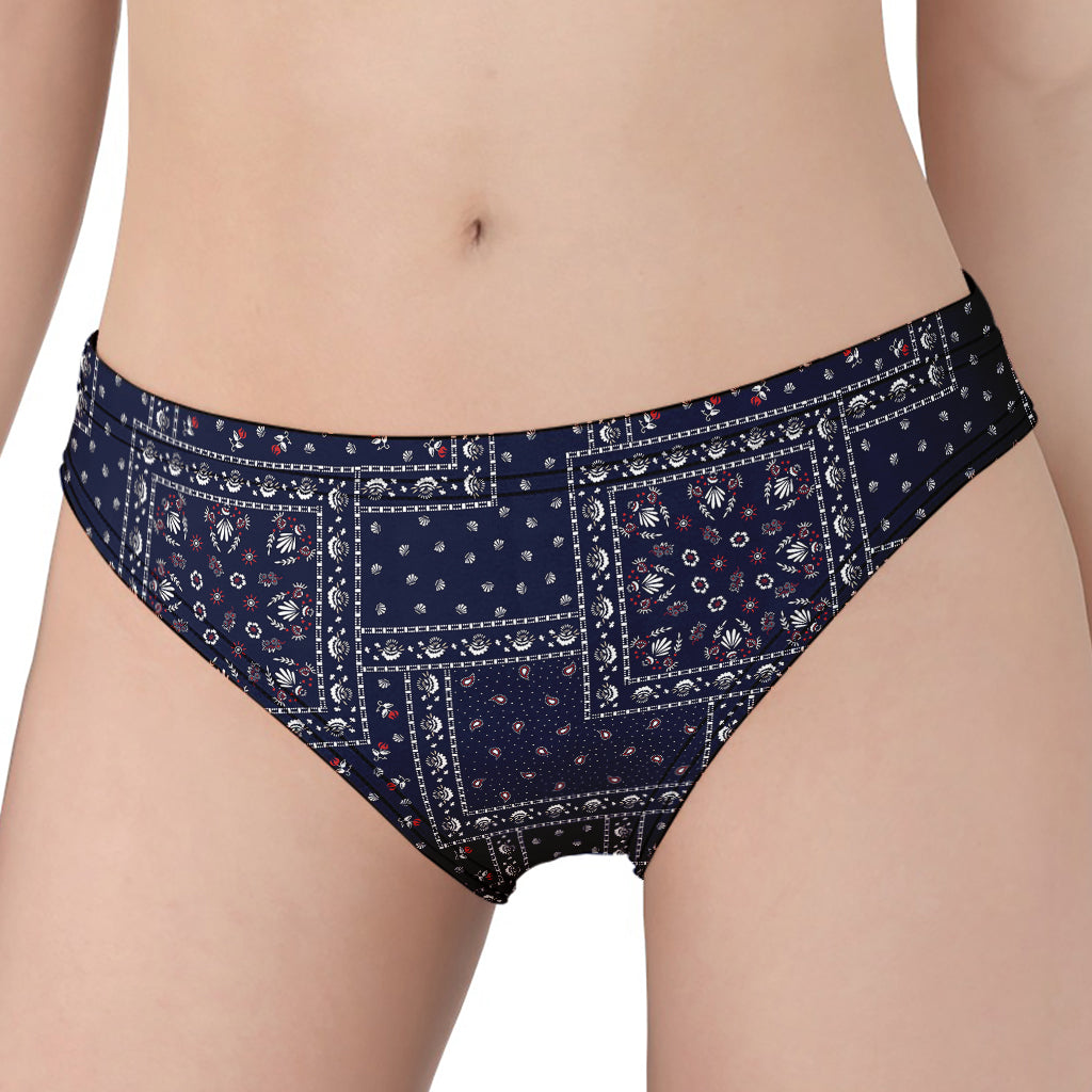 Blue Floral Patchwork Pattern Print Women's Panties