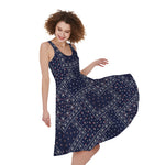 Blue Floral Patchwork Pattern Print Women's Sleeveless Dress